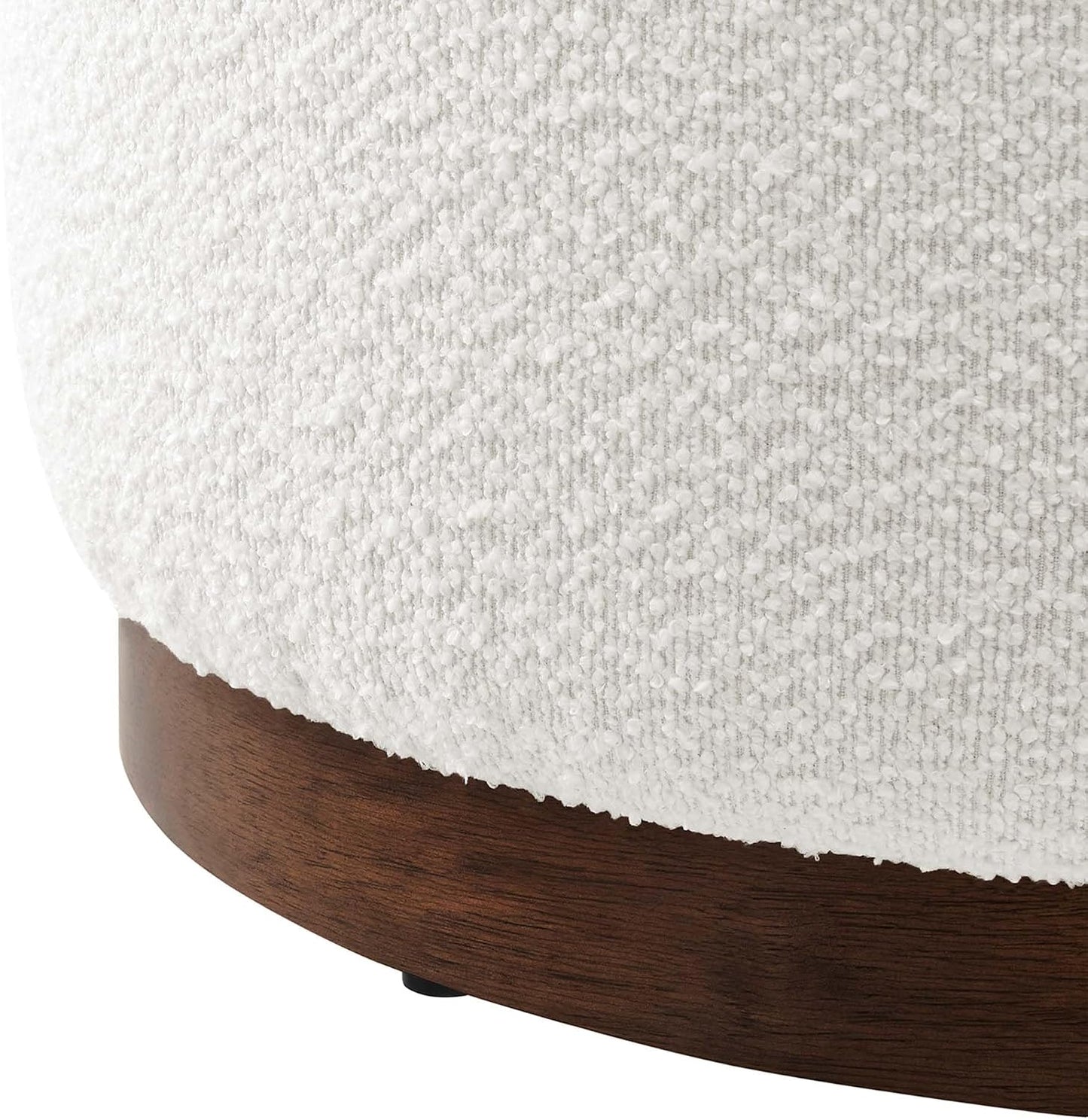 Large 23-Inch Round Boucle Upholstered Ottoman