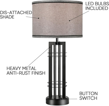 27In Tall Table Lamps for Living Room Button Control Farmhouse Rustic Table Lamps Set of 2 Sidetable Lamps Black&Grey Bedroom Lamps for Bedside Nightstand End Table 2025 New