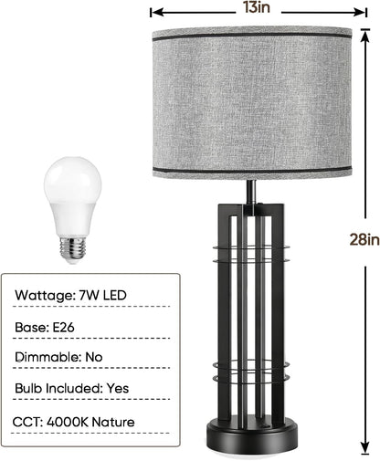 27In Tall Table Lamps for Living Room Button Control Farmhouse Rustic Table Lamps Set of 2 Sidetable Lamps Black&Grey Bedroom Lamps for Bedside Nightstand End Table 2025 New