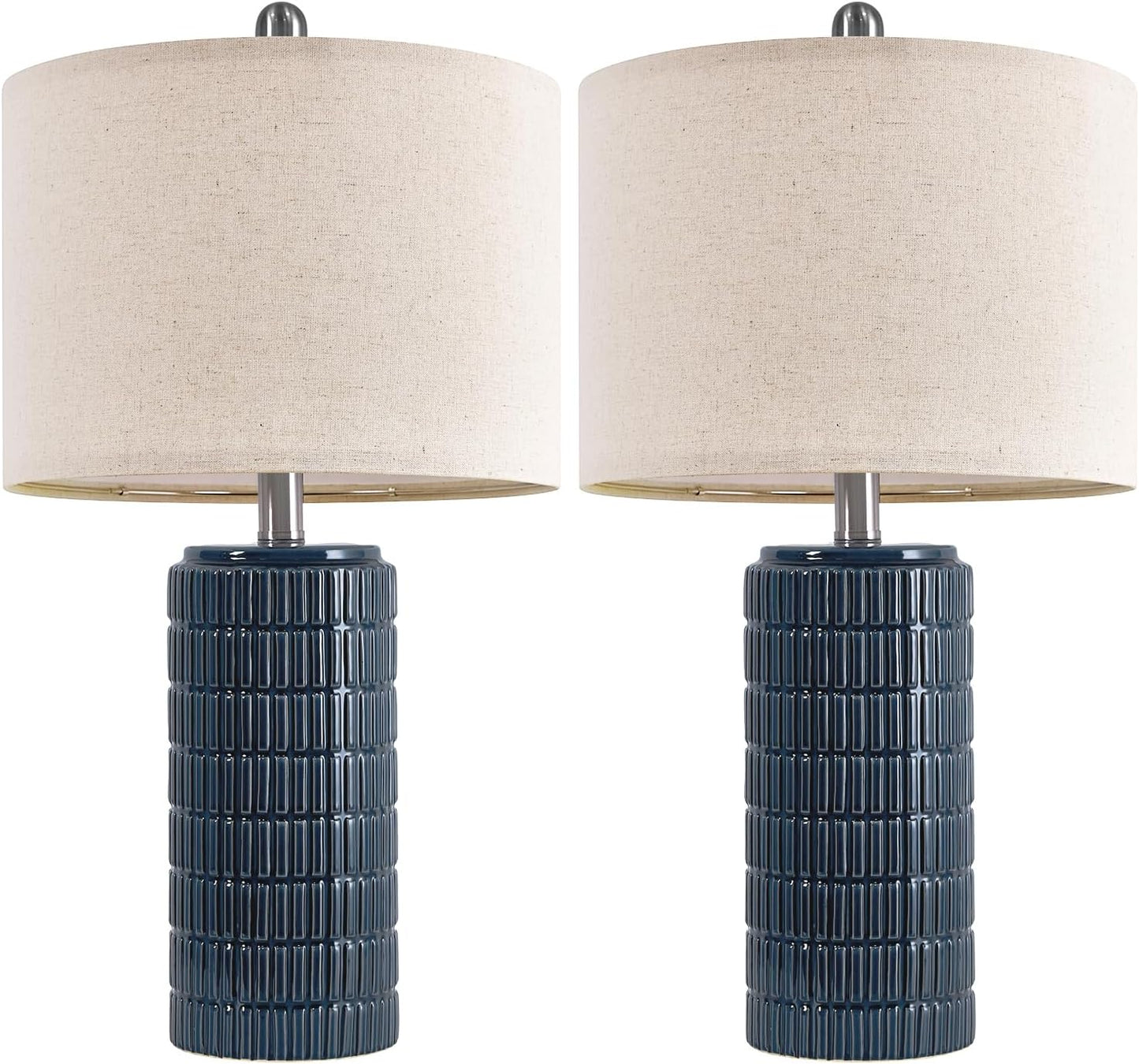 23" Blue Table Lamps, Farmhouse Bedside Lamps for Bedroom Set of 2, Ceramic End Table Lamps for Living Room, Traditional Nightstand Desk Lamps, Medium
