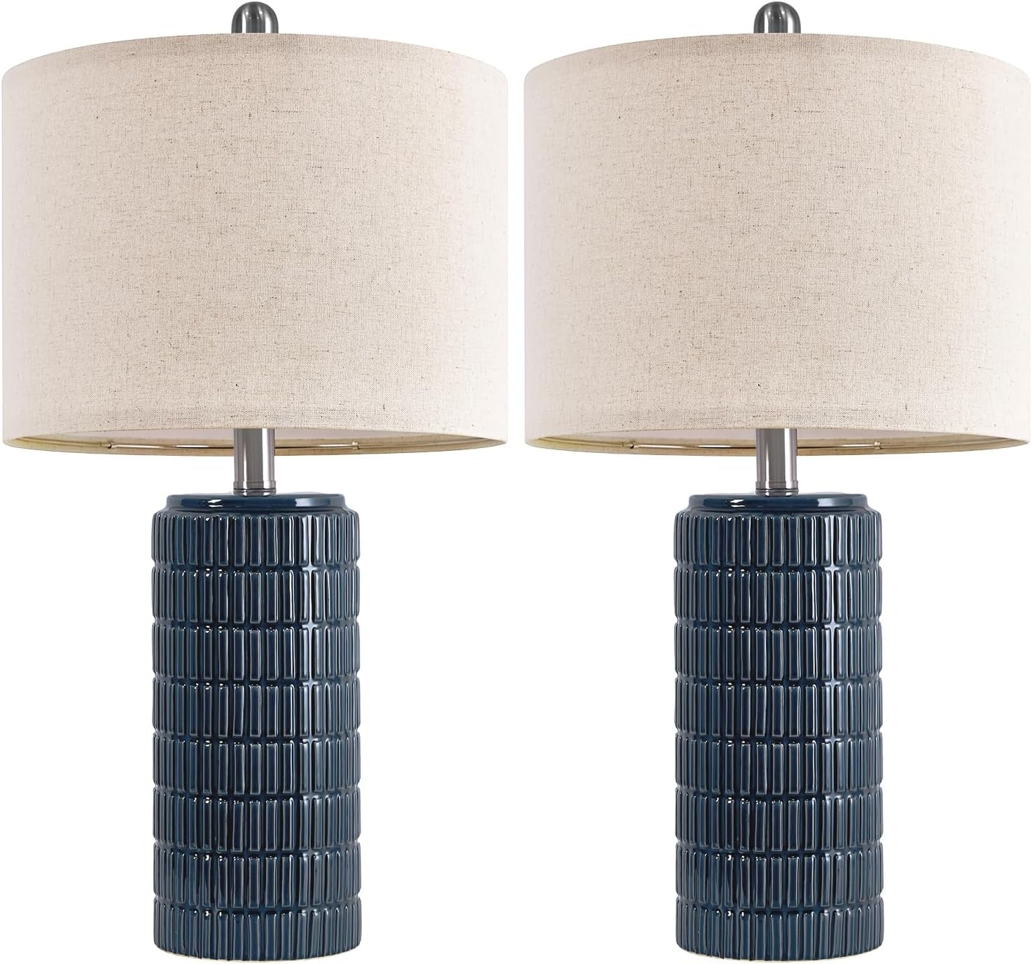 23" Blue Table Lamps, Farmhouse Bedside Lamps for Bedroom Set of 2, Ceramic End Table Lamps for Living Room, Traditional Nightstand Desk Lamps, Medium