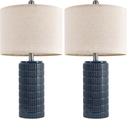 23" Blue Table Lamps, Farmhouse Bedside Lamps for Bedroom Set of 2, Ceramic End Table Lamps for Living Room, Traditional Nightstand Desk Lamps, Medium