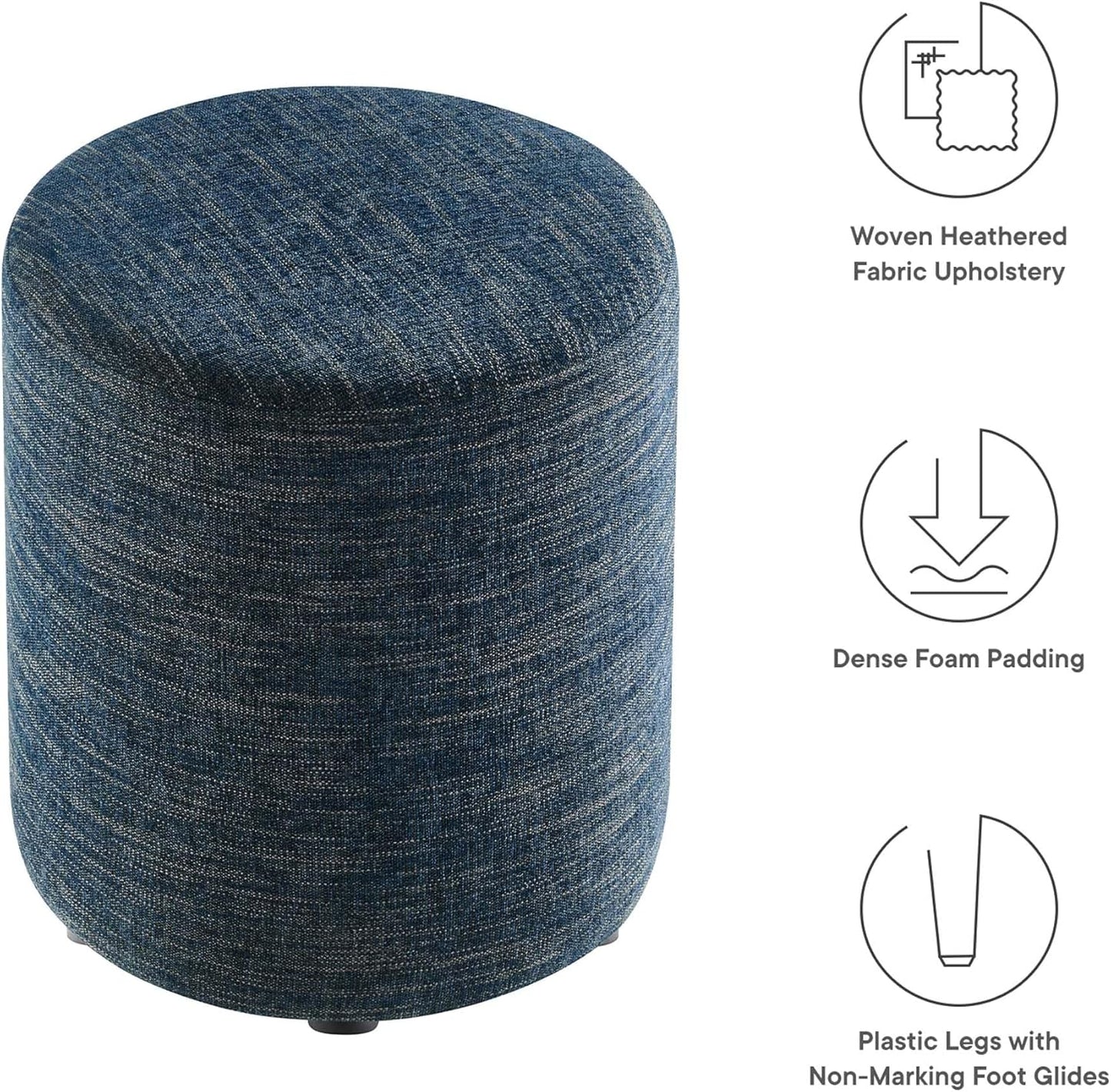 16-Inch Round Heathered Fabric Upholstered Ottoman