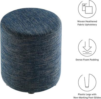 16-Inch Round Heathered Fabric Upholstered Ottoman