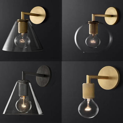 Contemporary Gold Glass Wall Sconce for Bedroom - Nordic Indoor Lighting Fixture with Luxury Copper LED Design