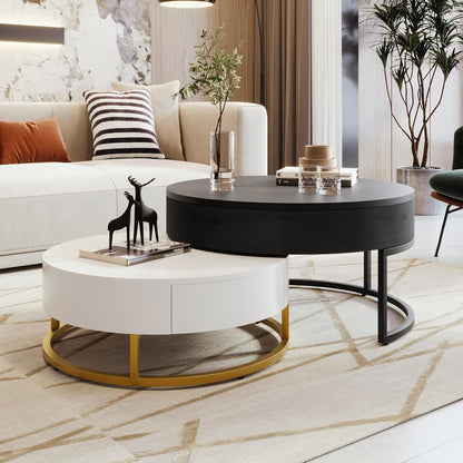 Lift-Top Nesting Coffee Table with Hidden Drawers and Adjustable Storage Shelf, Contemporary Living Room Furniture