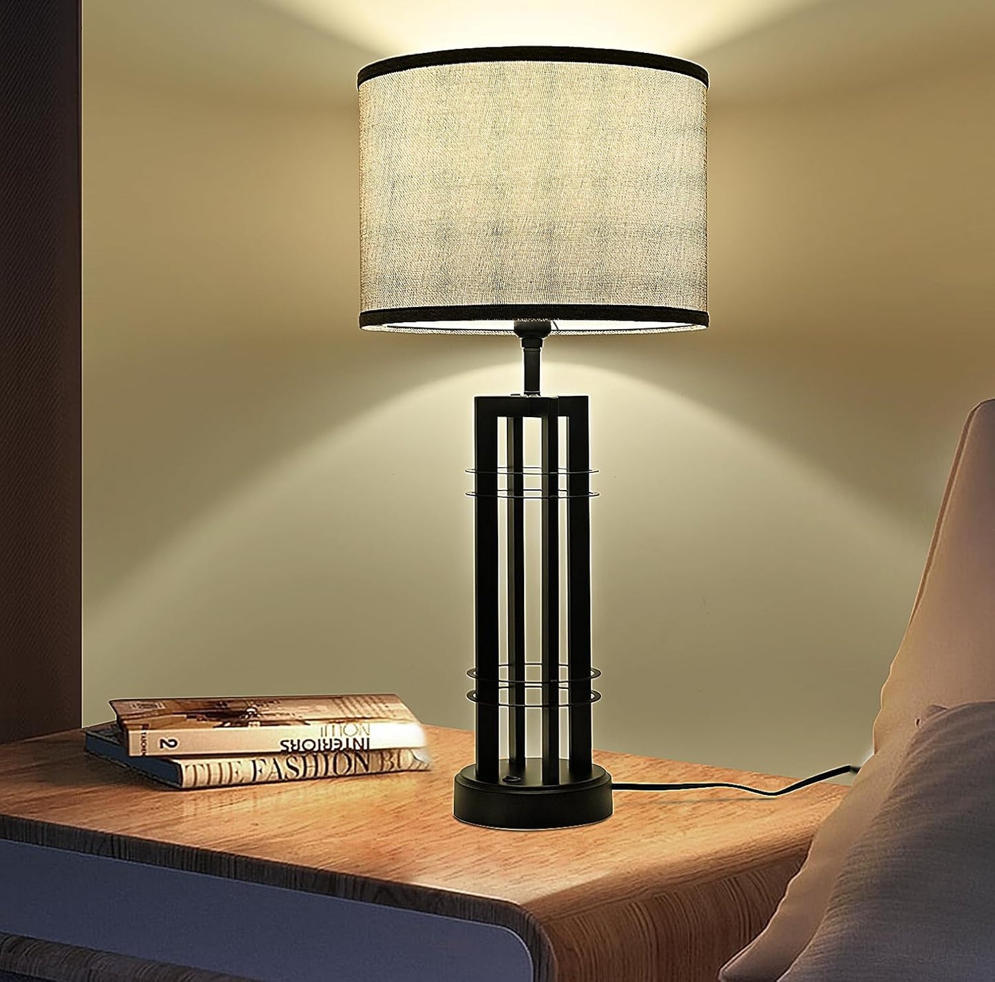 27In Tall Table Lamps for Living Room Button Control Farmhouse Rustic Table Lamps Set of 2 Sidetable Lamps Black&Grey Bedroom Lamps for Bedside Nightstand End Table 2025 New