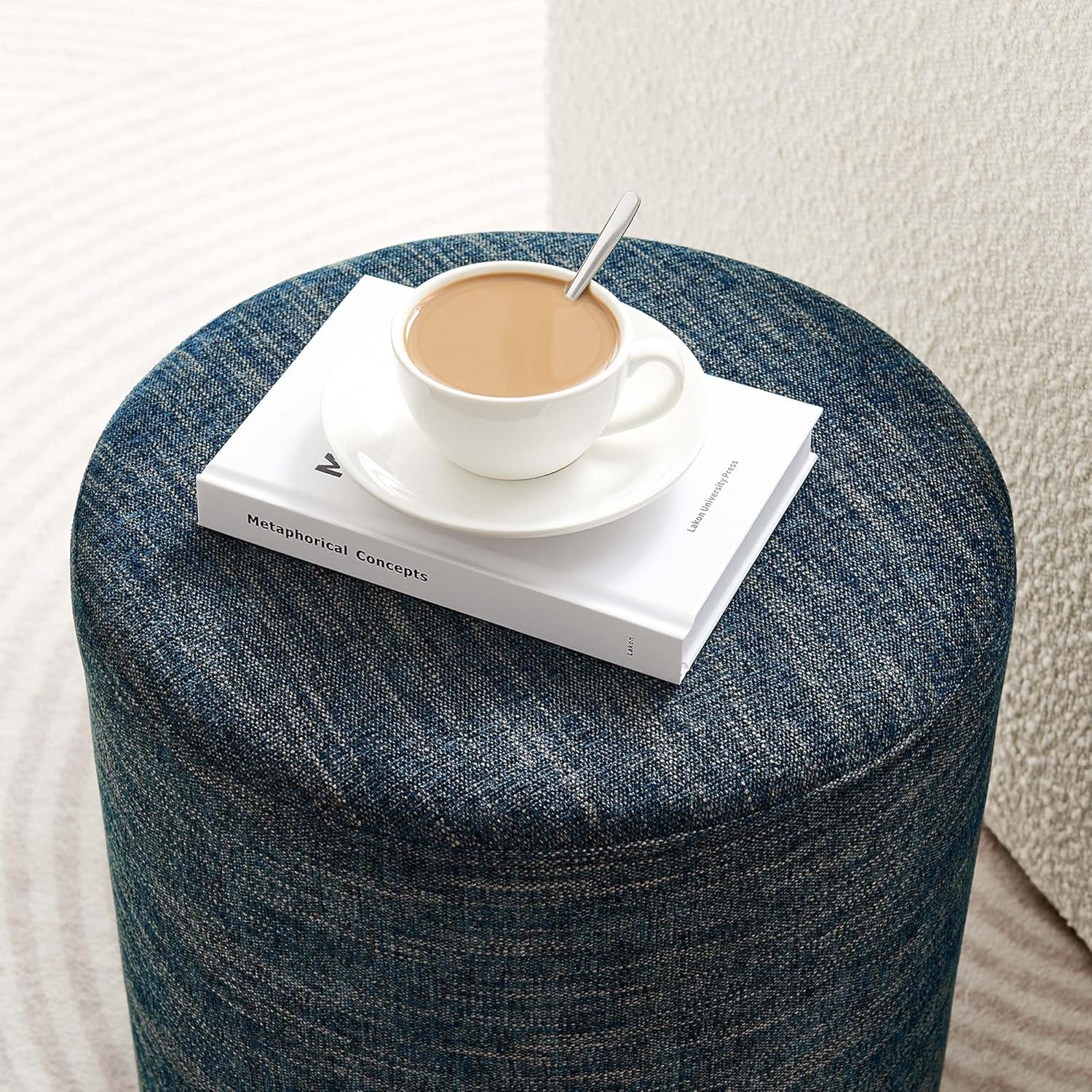 16-Inch Round Heathered Fabric Upholstered Ottoman