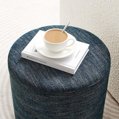 16-Inch Round Heathered Fabric Upholstered Ottoman
