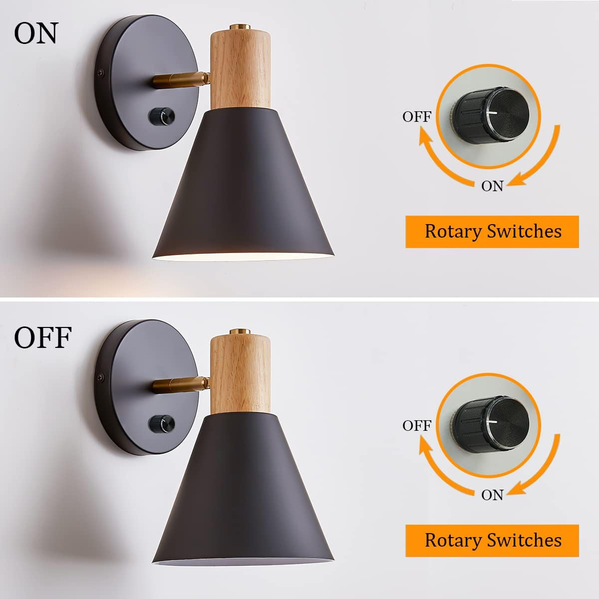 Wall Sconces, Modern Nordic Design, 2 Pack-Black, E26, Rotateable, Industrial Bathroom Bedroom Lighting Fixture, Wall Mounted