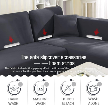 Sectional Couch Covers 2Pcs L-Shaped Sofa Covers Softness Furniture Slipcovers with 2Pcs Pillowcases L-Type Polyester Fabric Stretch Couch Covers 3 Seater + 3 Seater (Dark Gray)