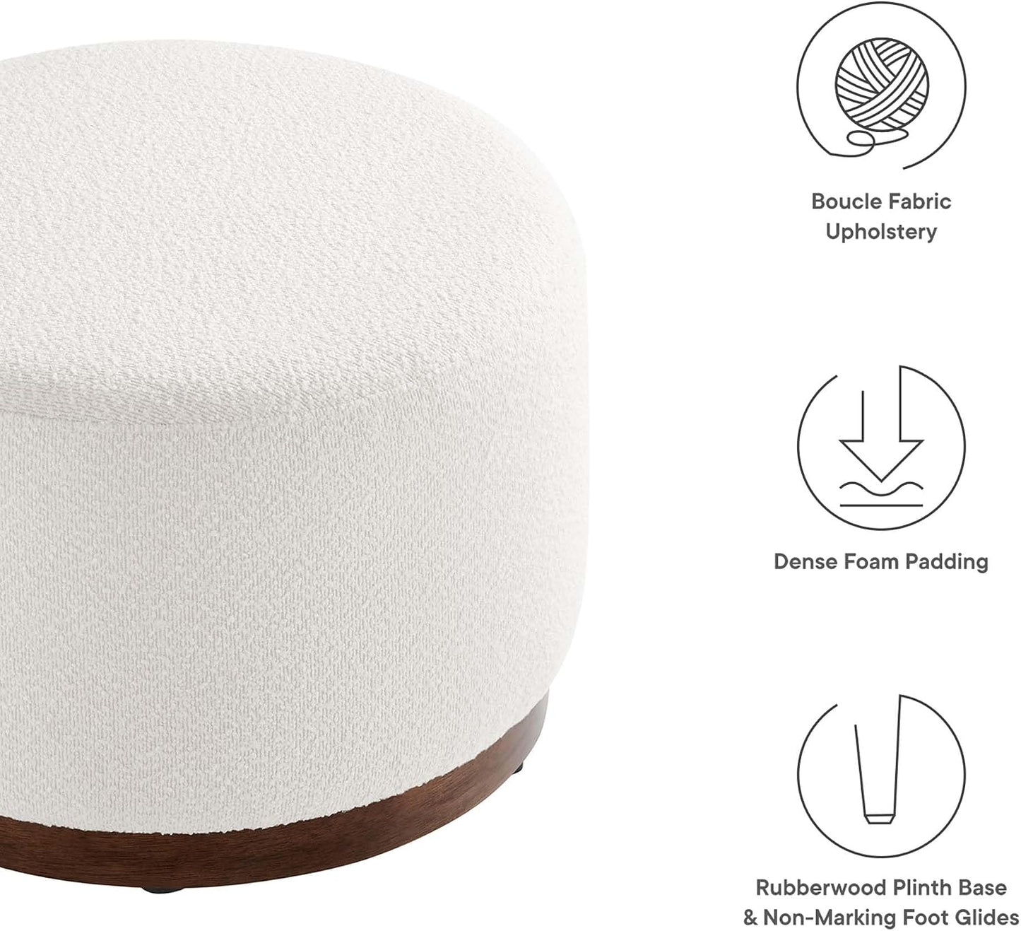 Large 23-Inch Round Boucle Upholstered Ottoman