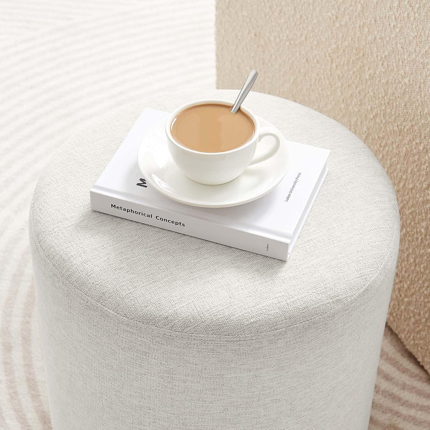 16-Inch Round Heathered Fabric Upholstered Ottoman