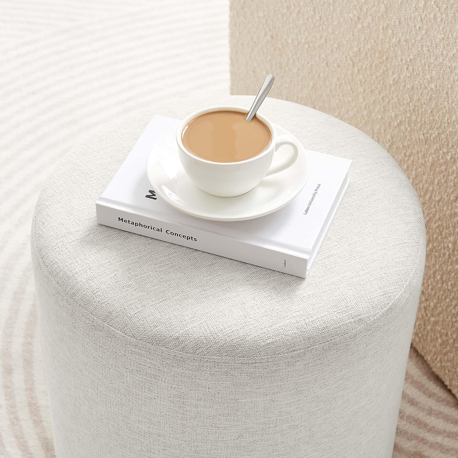 16-Inch Round Heathered Fabric Upholstered Ottoman