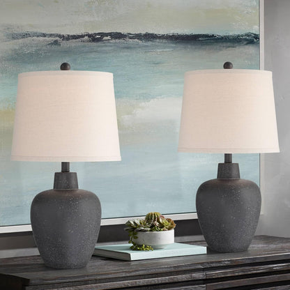 Romeo 23 1/2" High Jar Small Modern Coastal Accent Table Lamps Set of 2 Stone Gray Finish Fabric Beige Shade Living Room Bedroom Bedside Nightstand House Office Home Reading Kitchen