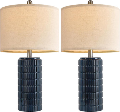 23" Blue Table Lamps, Farmhouse Bedside Lamps for Bedroom Set of 2, Ceramic End Table Lamps for Living Room, Traditional Nightstand Desk Lamps, Medium