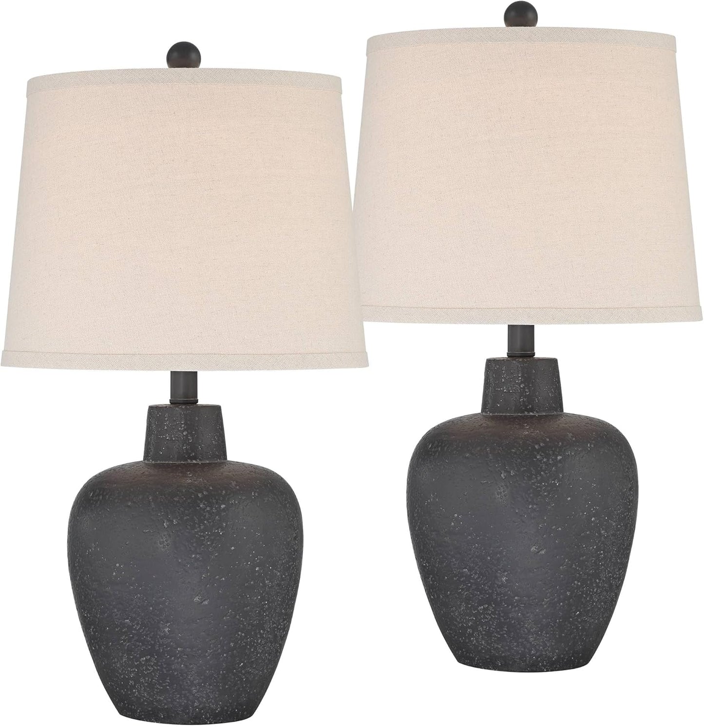 Romeo 23 1/2" High Jar Small Modern Coastal Accent Table Lamps Set of 2 Stone Gray Finish Fabric Beige Shade Living Room Bedroom Bedside Nightstand House Office Home Reading Kitchen