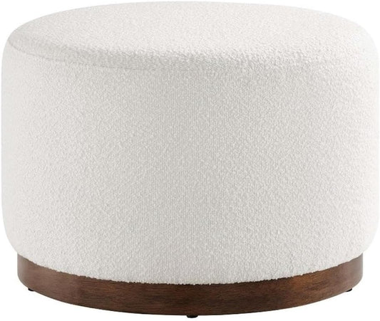 Large 23-Inch Round Boucle Upholstered Ottoman