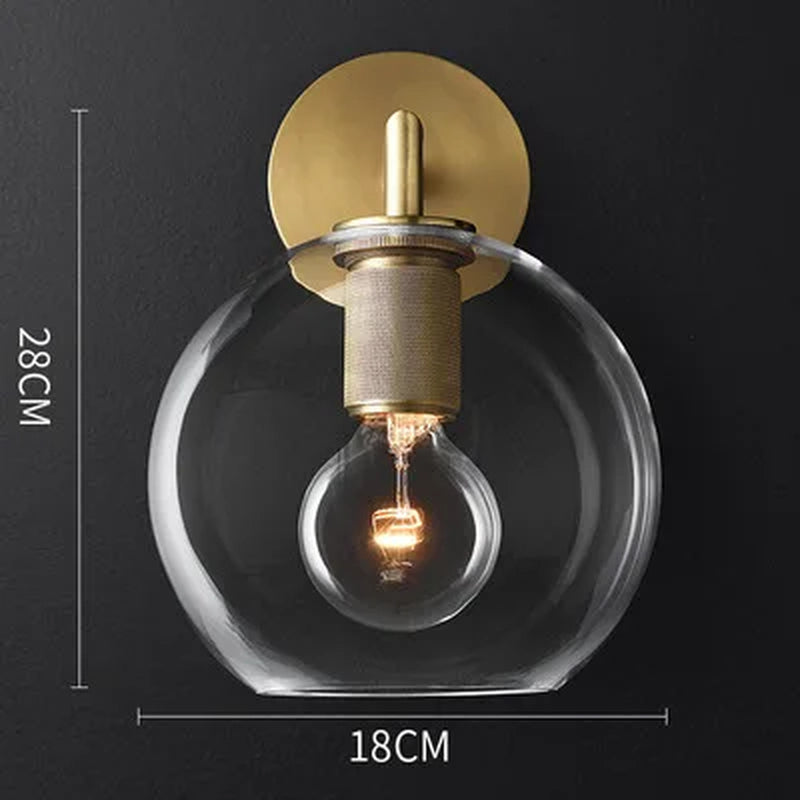 Contemporary Gold Glass Wall Sconce for Bedroom - Nordic Indoor Lighting Fixture with Luxury Copper LED Design