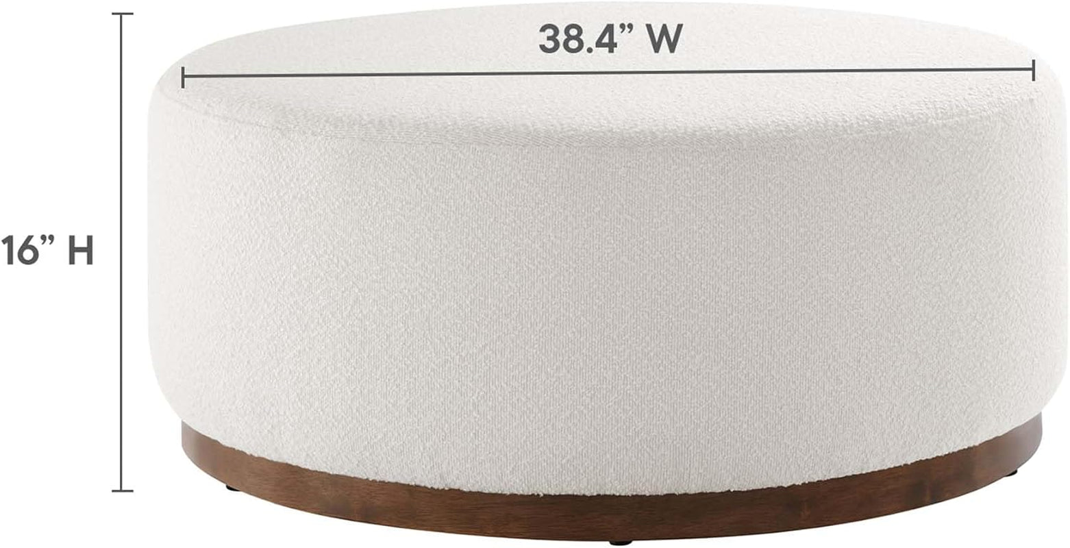 Large 38" Round Boucle Upholstered Ottoman