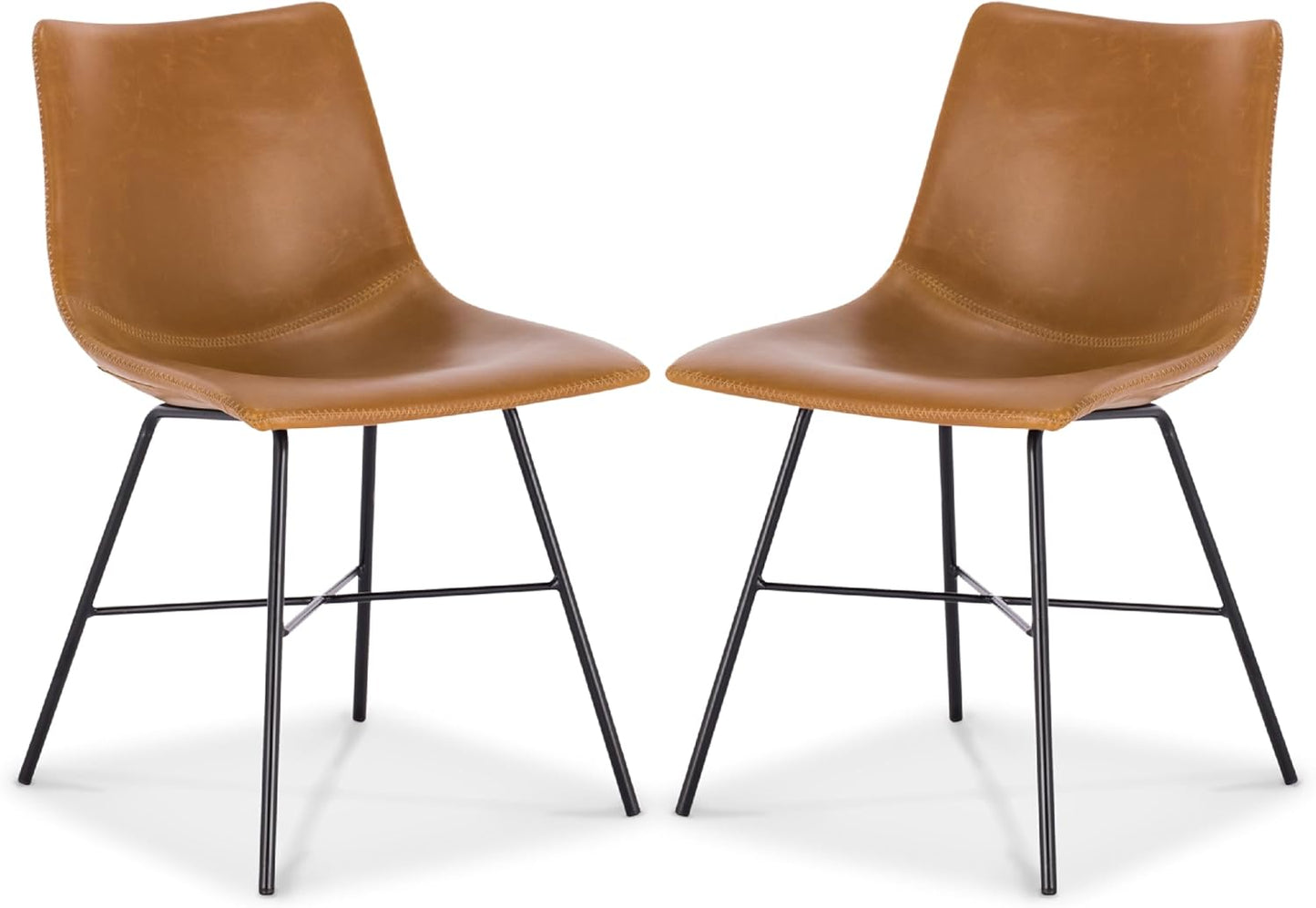POLY & BARK Paxton Leather Dining Chairs – Set of 2 Modern Dining Room Chairs with Low Back – Faux Leather Upholstery and Matte Black Steel Base – Comfortable Seating for Stylish Interiors – Tan