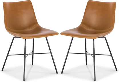 POLY & BARK Paxton Leather Dining Chairs – Set of 2 Modern Dining Room Chairs with Low Back – Faux Leather Upholstery and Matte Black Steel Base – Comfortable Seating for Stylish Interiors – Tan