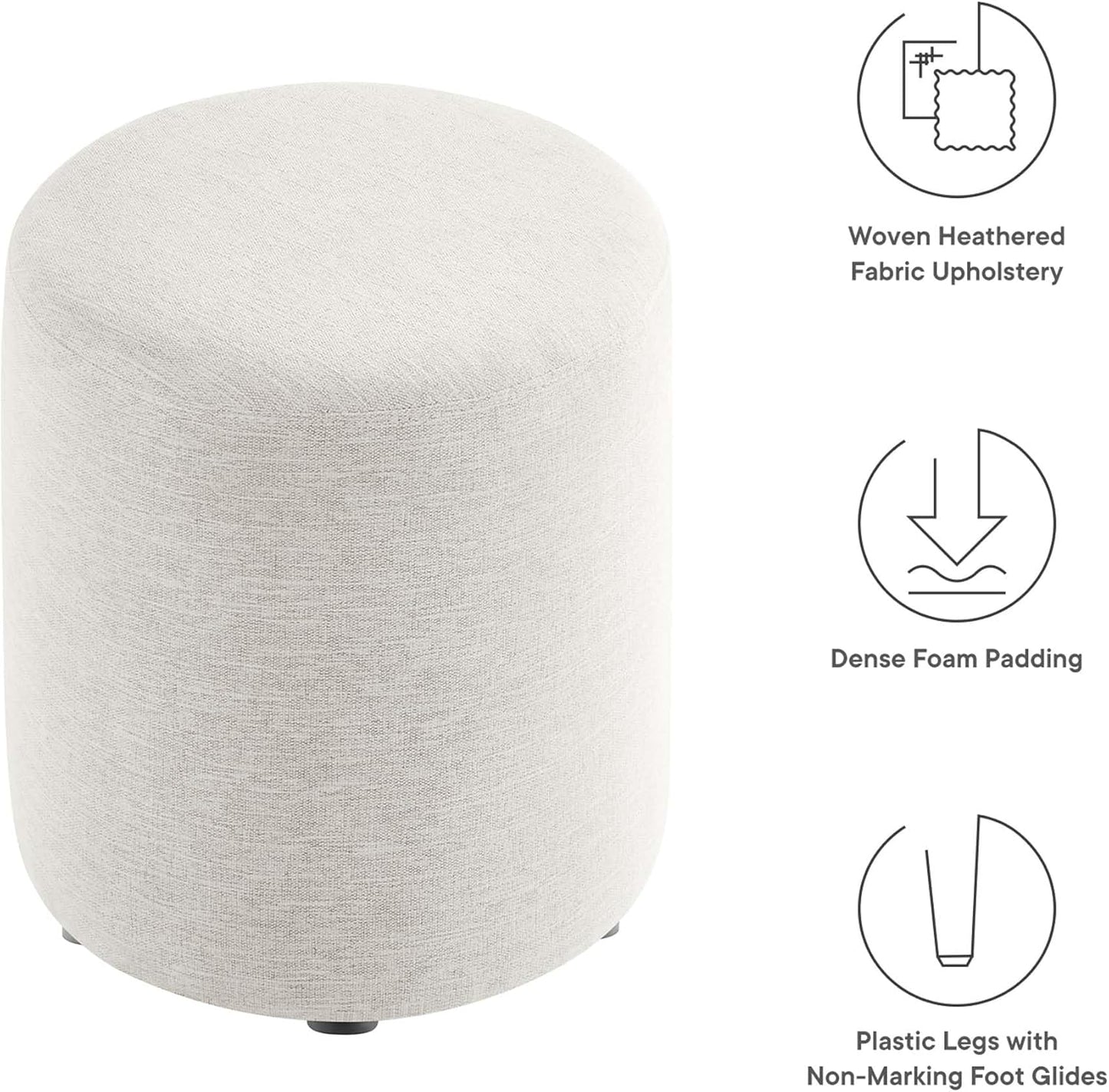 16-Inch Round Heathered Fabric Upholstered Ottoman
