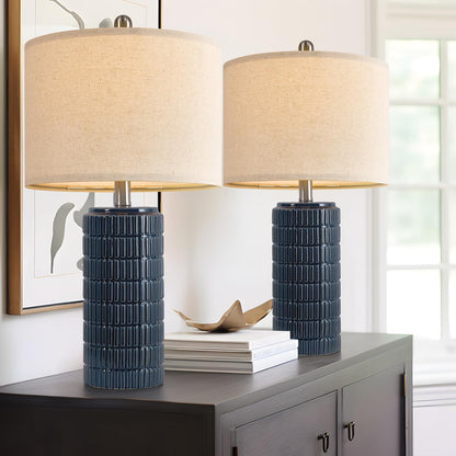 23" Blue Table Lamps, Farmhouse Bedside Lamps for Bedroom Set of 2, Ceramic End Table Lamps for Living Room, Traditional Nightstand Desk Lamps, Medium