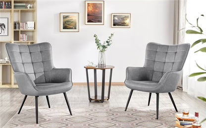 Mid-Century Modern Faux Leather Wingback Accent Chair, Set of 2, Gray