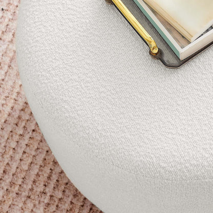 Large 23-Inch Round Boucle Upholstered Ottoman