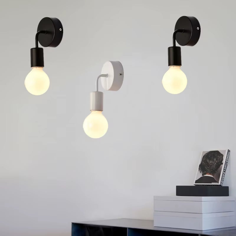 Nordic Modern Iron Wall Lamp in Black Finish - E27 Indoor Lighting Fixture for Bedroom, Bathroom, and Industrial Decor