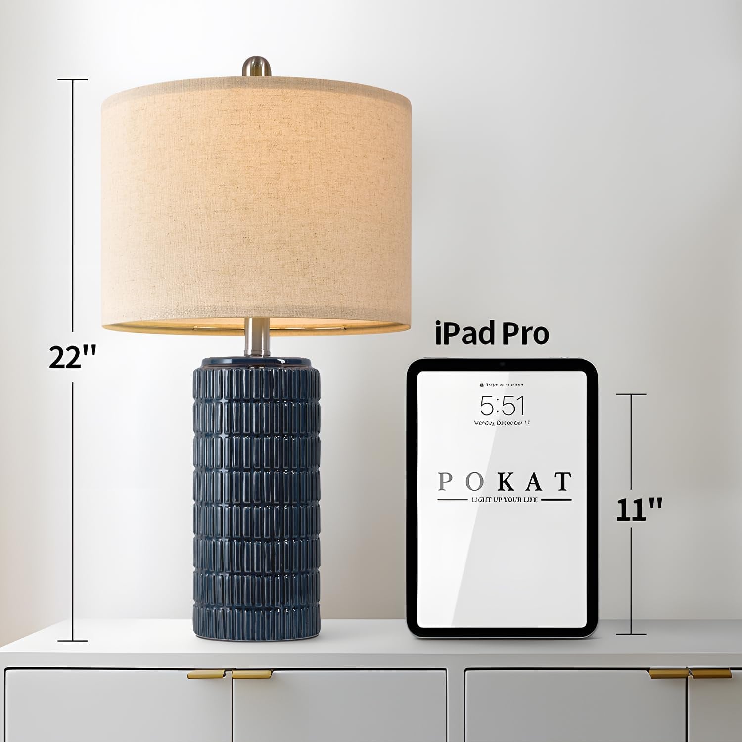 23" Blue Table Lamps, Farmhouse Bedside Lamps for Bedroom Set of 2, Ceramic End Table Lamps for Living Room, Traditional Nightstand Desk Lamps, Medium