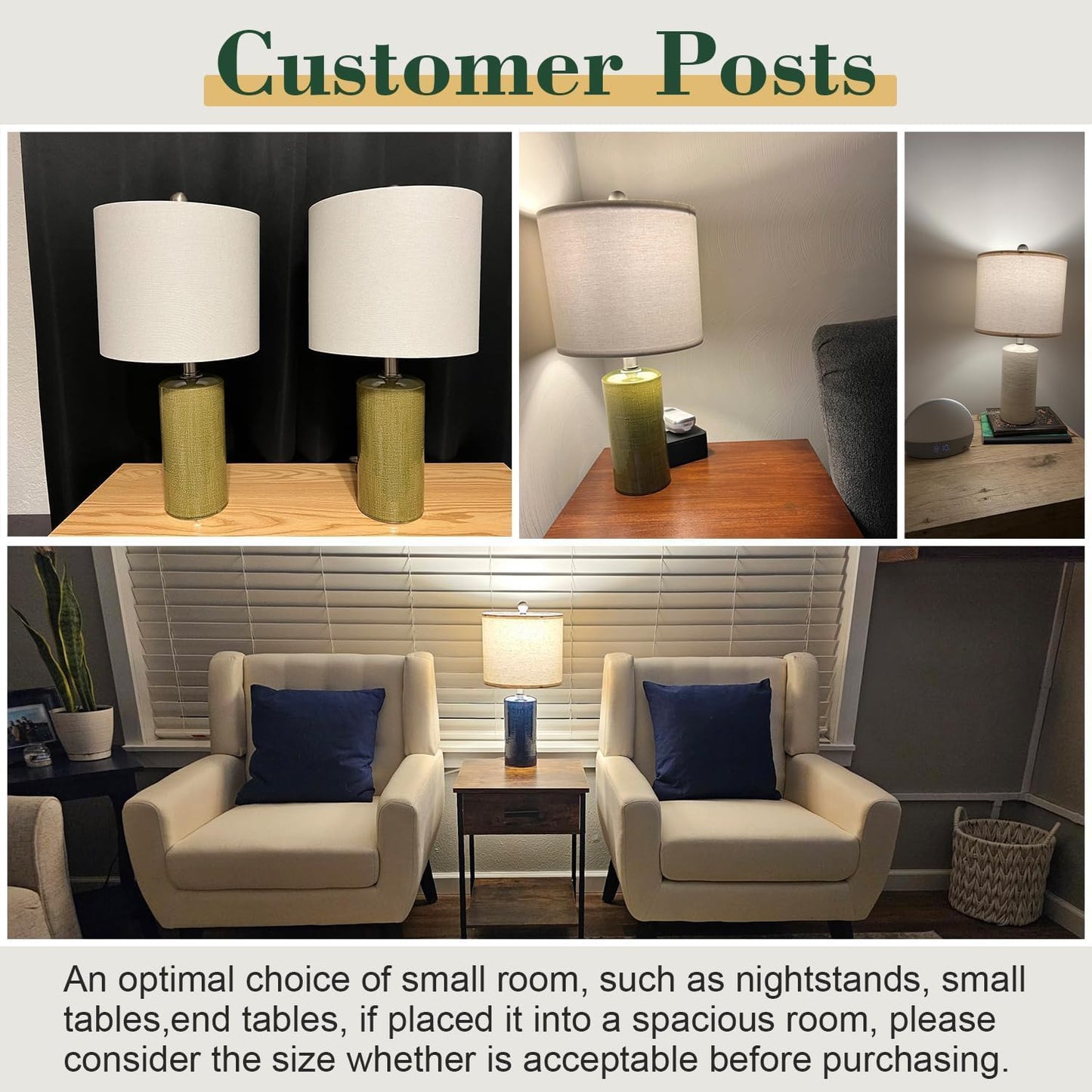 20.25" Small Table Lamps Set of 2 Modern Ceramic Lamps for Living Room Farmhouse Bedside Lamps Boho for Night Stands Bedroom Lamps Side Table Lamps End Table Lamps, Blue