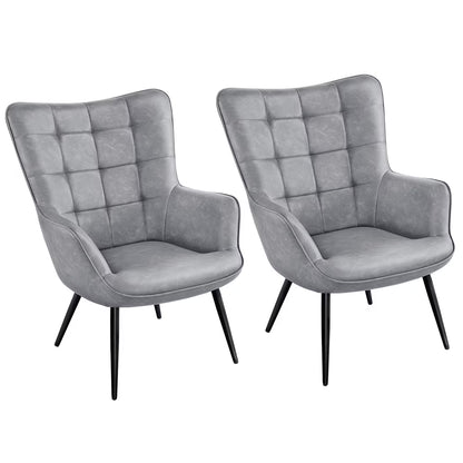 Mid-Century Modern Faux Leather Wingback Accent Chair, Set of 2, Gray