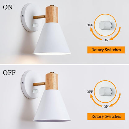 Wall Sconces Lighting Set of 2 for Bedroom, White Adjustable Wood Style Wall Sconce Reading Lamp, Wall Light for Bedroom Hallway Living Room (White-Hardwired, 2)