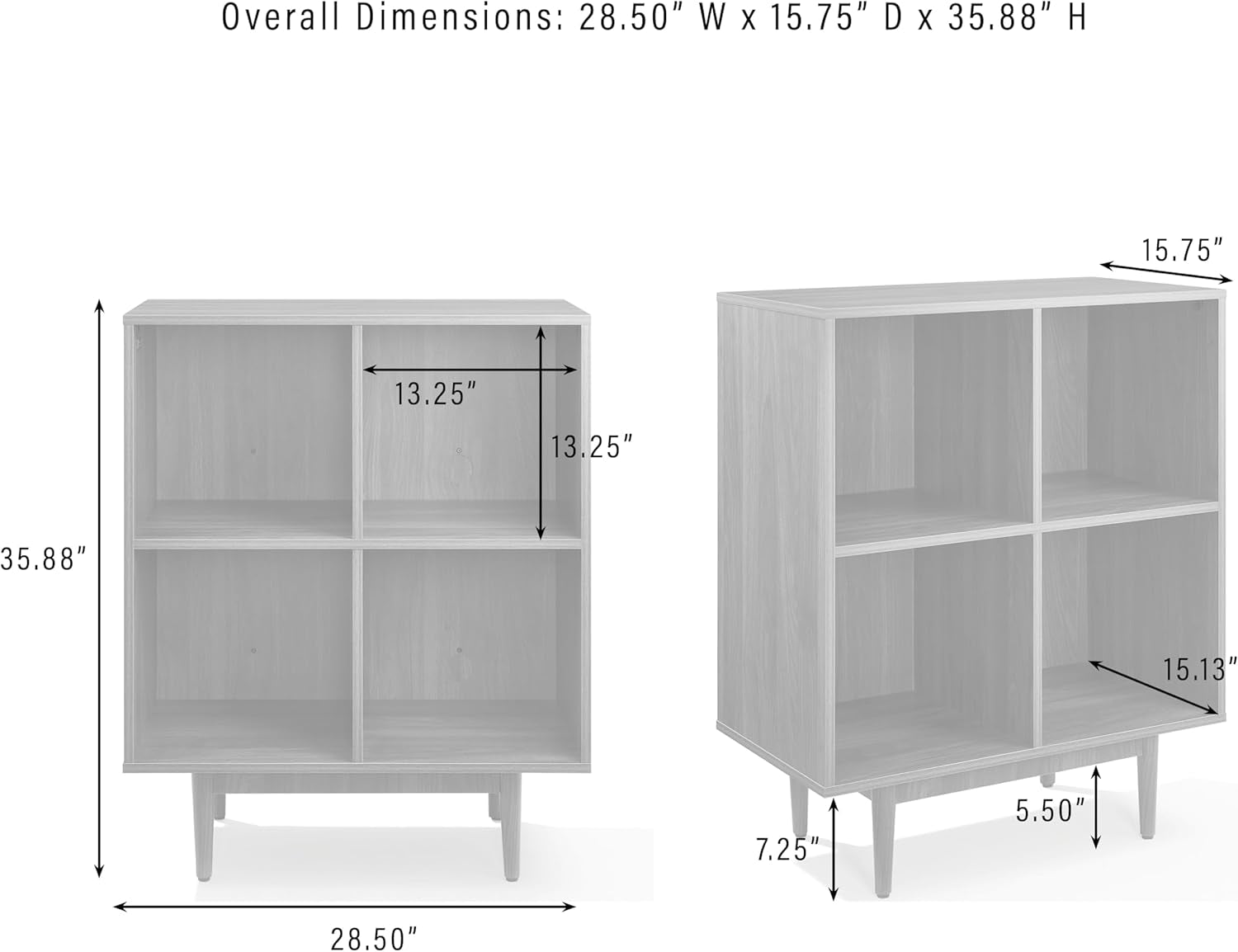 Liam Mid-Century Modern Vinyl Record Storage Media Stand with 4 Cubes, Walnut Finish