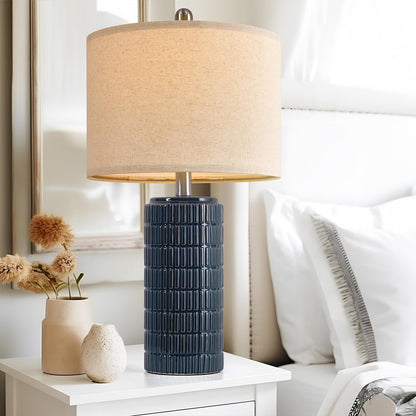 23" Blue Table Lamps, Farmhouse Bedside Lamps for Bedroom Set of 2, Ceramic End Table Lamps for Living Room, Traditional Nightstand Desk Lamps, Medium