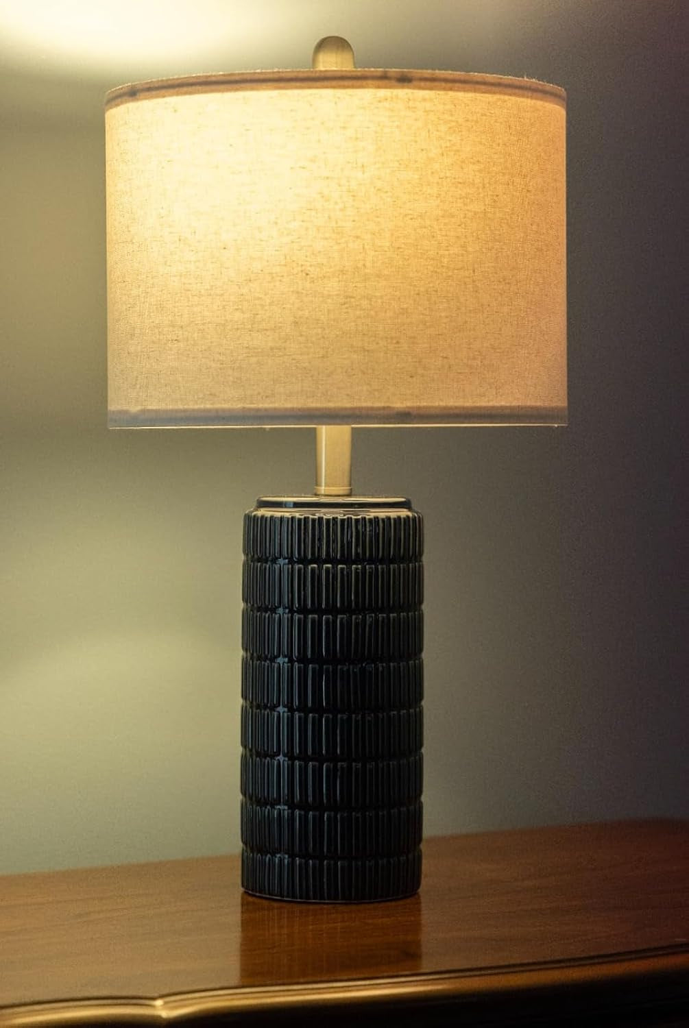 23" Blue Table Lamps, Farmhouse Bedside Lamps for Bedroom Set of 2, Ceramic End Table Lamps for Living Room, Traditional Nightstand Desk Lamps, Medium