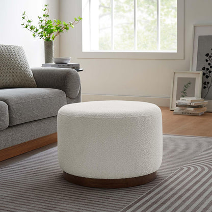 Large 23-Inch Round Boucle Upholstered Ottoman