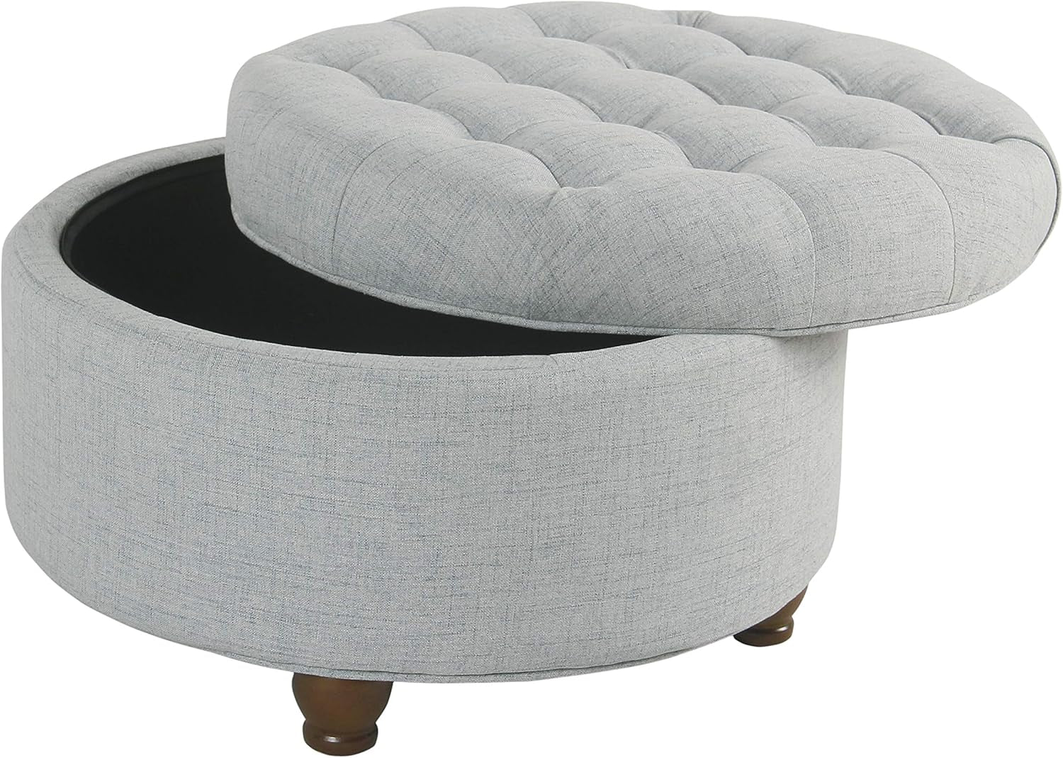 25" Button Tufted round Storage Ottoman - Light Blue
