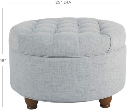 25" Button Tufted round Storage Ottoman - Light Blue