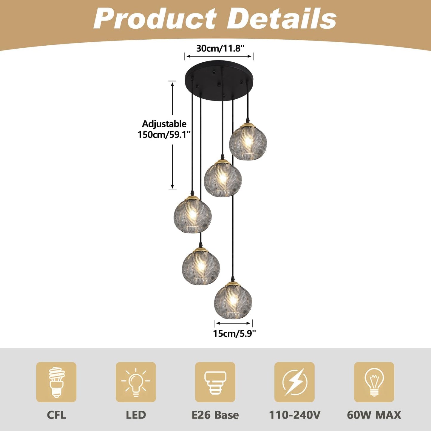 Lighting round Glass Pendant Lighting 5 Light Farmhouse Cluster Chandelier Black Kitchen Pendant Lighting Smoke Glass Cluster Pendant Light Mid Century Modern Globe Chandelier