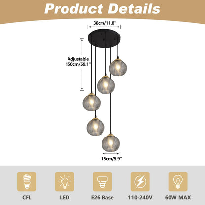 Lighting round Glass Pendant Lighting 5 Light Farmhouse Cluster Chandelier Black Kitchen Pendant Lighting Smoke Glass Cluster Pendant Light Mid Century Modern Globe Chandelier