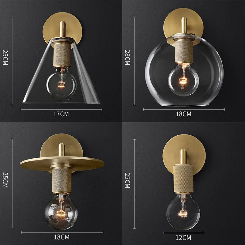 Contemporary Gold Glass Wall Sconce for Bedroom - Nordic Indoor Lighting Fixture with Luxury Copper LED Design