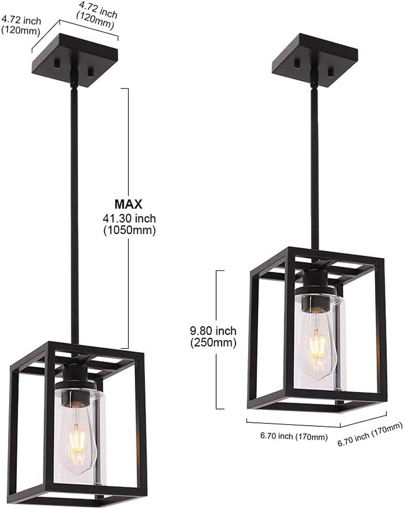 1-Light Black Pendant Lights Industrial Farmhouse Chandeliers Mini Island Light Fixtures Ceiling Hanging with Clear Glass Shade for Dining Room Entryway Hallway Restaurants