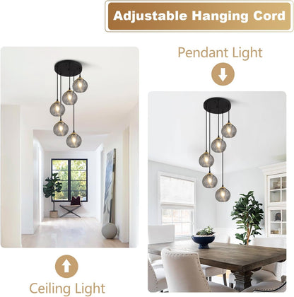 Lighting round Glass Pendant Lighting 5 Light Farmhouse Cluster Chandelier Black Kitchen Pendant Lighting Smoke Glass Cluster Pendant Light Mid Century Modern Globe Chandelier