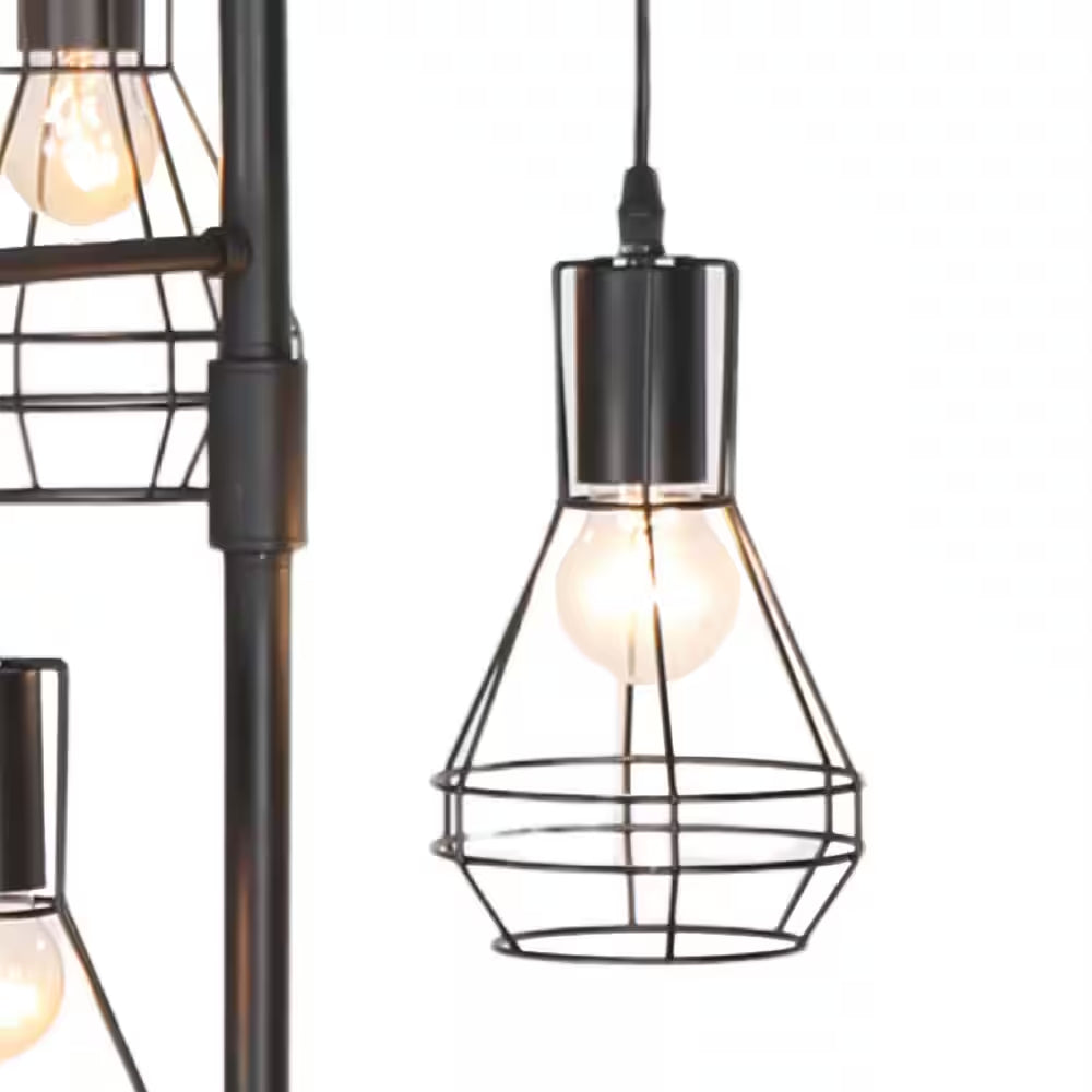 65-Inch 3-Light Black Farmhouse Industrial Tree Floor Lamp with Elegant Cage Shades