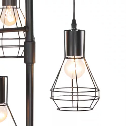 65-Inch 3-Light Black Farmhouse Industrial Tree Floor Lamp with Elegant Cage Shades