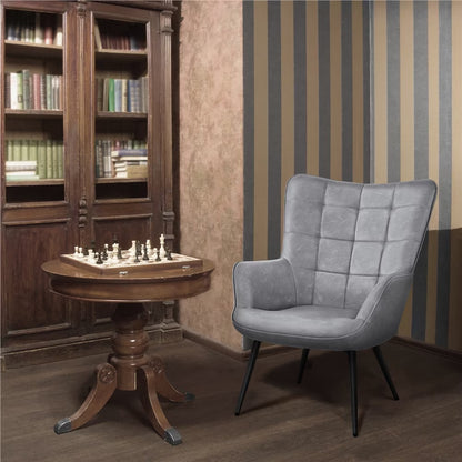 Mid-Century Modern Faux Leather Wingback Accent Chair, Set of 2, Gray