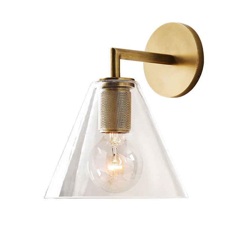 Contemporary Gold Glass Wall Sconce for Bedroom - Nordic Indoor Lighting Fixture with Luxury Copper LED Design